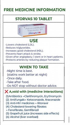 Storvas 10 Uses | When to Take | Avoid With Which Medicines | Atorvastatin Explained