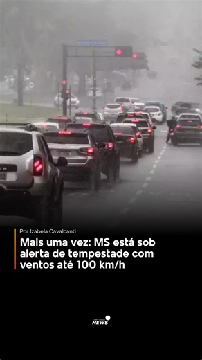 Mais uma vez: MS está sob alerta de tempestade com ventos até 100 km/h Mato Grosso do Sul está sob dois alertas de tempestade emitidos pelo Inmet (Instituto Nacional de Meteorologia). Os avisos, classificados nas cores amarela e laranja, indicam risco de chuva intensa, ventos fortes e possibilidade de queda de granizo em diferentes regiões do Estado. O alerta amarelo, classificado como perigo potencial, abrange os 79 municípios sul-mato-grossenses. O aviso está previsto para quarta-feira (14), d
