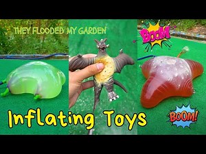 Inflating 100 Toys until they BLOW UP!💥 (they got HUGE) ONE HUNDRED TOYS FLOODED MY GARDEN !