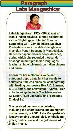 Paragraph/Biography Lata Mangeshkar, important for Madhyamik Exam #english #madhyamikenglishwriting