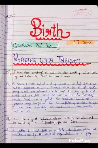 Class 11 English chapter - Birth... question and answer NCERT... snapshots