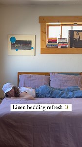Willow Shields on Instagram: "Linen bedding refresh with @pigletinbed and a vintage throw pillow! Now all I need is some cute nightstands for this space 🫶🏻🌿"