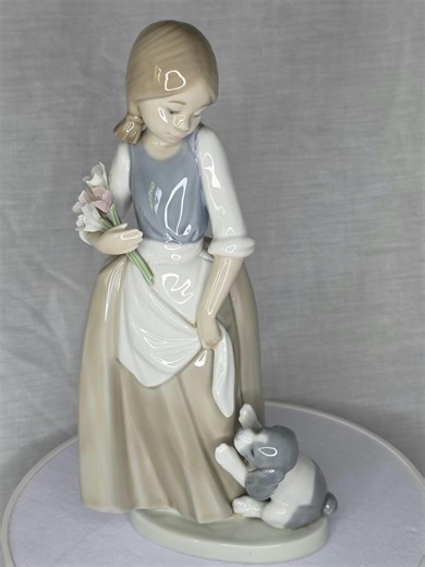 Nao by Lladro Girl With Puppy Figurine, Porcelain Girl Holding Flowers, Vintage Style Ornament, Collectible Home Decor Gift - Etsy