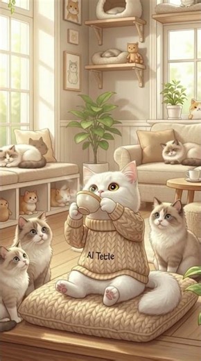 AI Cat Spending a Cozy Day in a Cat Café