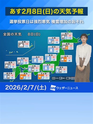 2月8日の天気予報：雪と寒気に注意