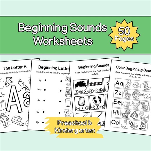 Beginning Sounds Worksheets | 50 Phonics Printable Activities | Initial Sounds Practice for Preschool & Kindergarten | ABC Homeschool PDF - Etsy