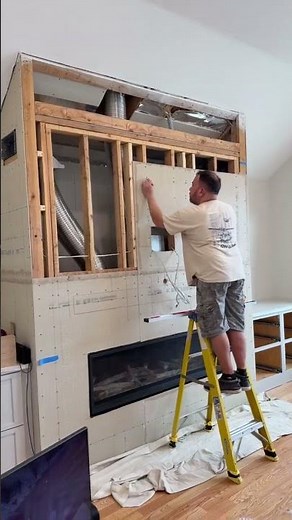 DIY Fireplace Facing | Napoleon Vector 62 | Stacked Stone + Framing