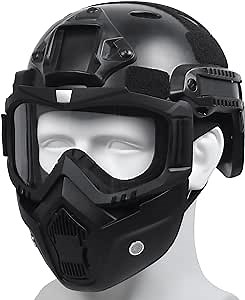 Airsoft Helmet and Mask-Full Face Paintball Game Helmet with NVG Mount and Rail and Airsoft Mask with Detachable Goggles-Airsoft Gear for Airsoft, Paintball or Cosplay.