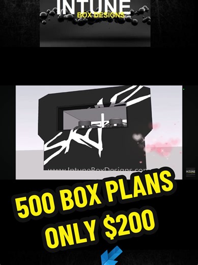 ))) ATTN: BOX BUILDERS 👷‍♂️ Get all 500 Intune Box plans for $200 ! 1) I send the files first so there's no risk on your part. 2) No more waiting on a custom design for each customer. 3) Gives you and your customers a lot to choose from. Send me a message TODAY! Facebook.com/IntuneBoxDesigns #IntuneBoxDesigns #Subwoofers #FYP #BassBoosted #bassheadsoftiktok
