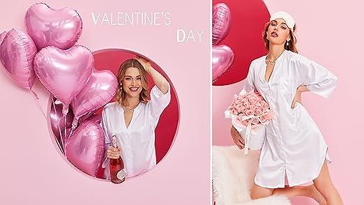 Womens Valentine's Day Satin Nightshirts