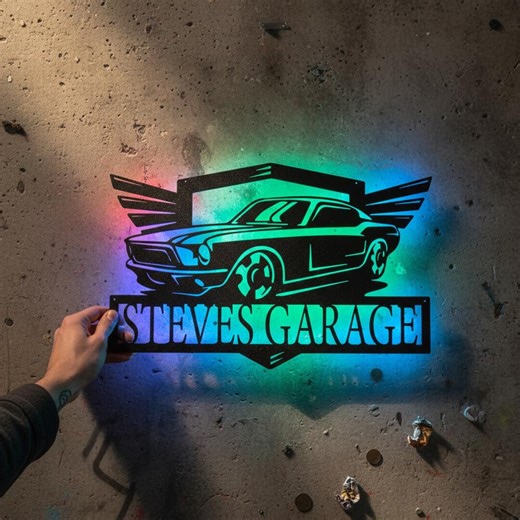 Personalized Muscle Car Metal RGB LED Wall Art – Custom Name Garage Sign, USB Powered Car Lover Decor Gift - Etsy
