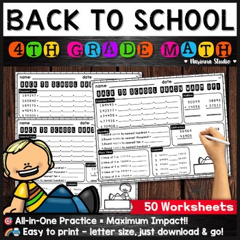 Back to School 4th Grade Math Packet | Place Value, Rounding, and More