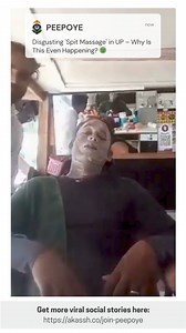 In UP, a disturbing practice known as the "spit massage" has caught public attention. 😳 In this shocking incident, a barber is seen spitting on his hand and then applying it to a young man's face while massaging him with cream. 🤢 With the uproar surrounding this unhygienic act, authorities are taking action. 🚨 The UP police have launched an investigation, and a photo of the barber's arrest is anticipated soon. 📸 #SpitMassage #UnhygienicPractices #UP #ShockingTraditions #HealthHazard #SocialA