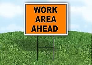 Work Area Ahead Construction ORANGE BLACK - Double Sided Yard Sign ROAD SIGN with Stand