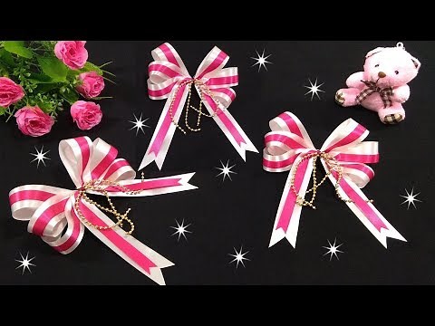 สอนทำโบว์ริบบิ้นแบบ3หู DIY ริบบิ้นติดของขวัญ/ช่อดอกไม้ How to make a gift bow.