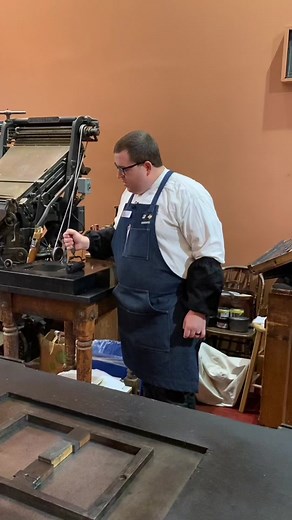 We often observe many national “holidays” on social media. It is one of the ways we can highlight and give relevance to an item in our museum, especially our print shop exhibit. For example, October 18th is National Necktie Day! What we know as a necktie today has its origins in Croatia dating to the mid-1600s. In honor of today, Jared letterpress printed a hand carved woodcut from the Lewis Winter Collection, which was made about 125-130 years ago. Much of Winter’s Collection contains clothing 