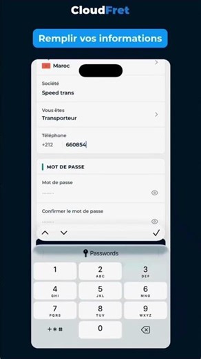 Voici comment creer un compte dans l'application CloudFret.