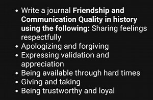 Write a journal Friendship and Communication Quality in history... | Filo
