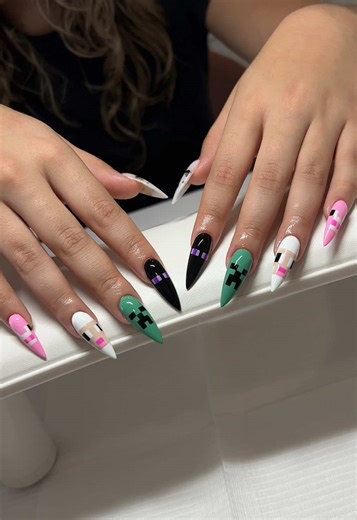 Minecraft Movie-Inspired Nail Designs for Fans