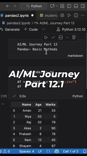 AI/ML Journey Part 12.1 #coding #python #machinelearning #ai #reels #shorts