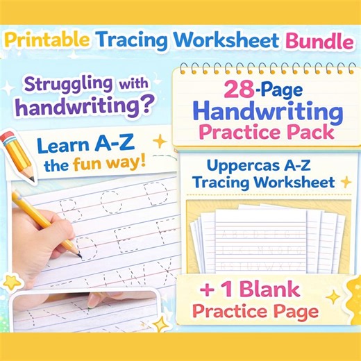 Uppercase Alphabet Tracing Worksheet A–Z | 28 Pages With FREE Practice Sheet | Printable PDF for Kids - Etsy