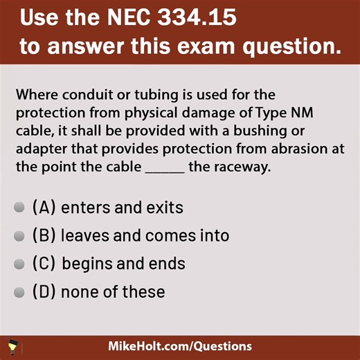 Check out our daily NEC question! Know the answer? Submit it at mikeholt.com/question......... As for me and my House, we will serve the Lord [Joshua 24:15]. #mikeholt #electricaltraining #electrician #electricaleducation #electricaltrade #necrequirements | Mike Holt Enterprises