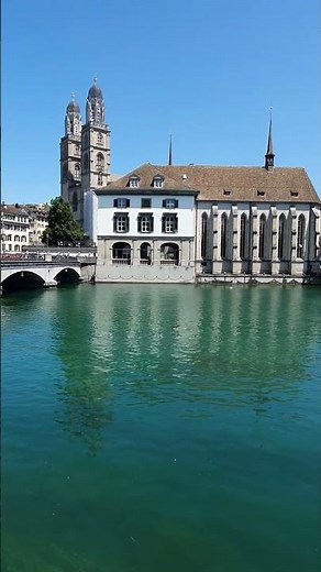 Münster bridge, Grossmünster and river Limmat in Zürich, Switzerland