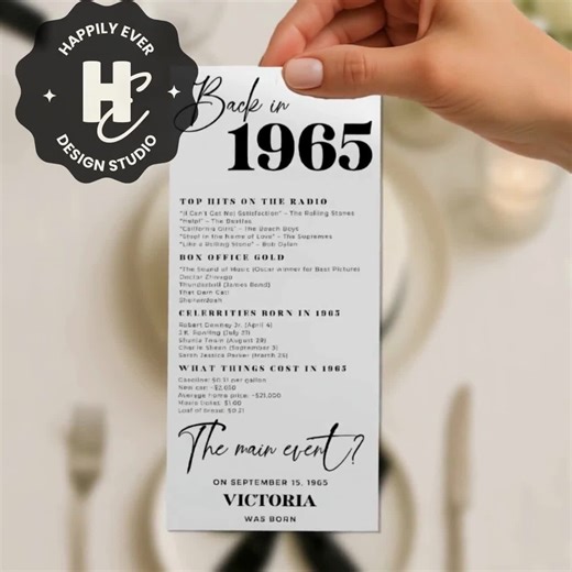 1965 Birthday Table Place Card, 60th Birthday Party Decorations , 60th Bday Place Cards, 60th Born in 1965 Table Card, Editable Place Cards - Etsy
