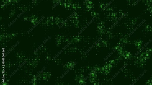 Matrix style background of green binary code characters and numbers falling randomly