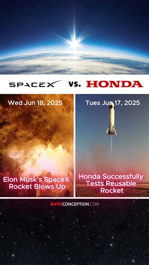 Elon Musk's SpaceX rocket exploded into a massive fireball last night, all while Honda successfully completed its first launch and landing test of a reusable rocket earlier on Tuesday... #ElonMusk #SpaceX #Honda #space #transportationdesign | AutoConception