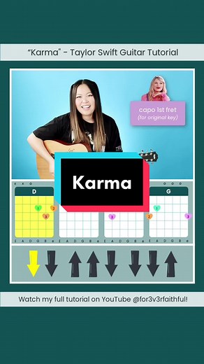 Here’s an EASY way to play “Karma” by @Taylor Swift on the guitar! 🎸🎶 Follow for more short tutorials! 🤗 #guitarlesson #guitartutorial #easyguitar #easyguitarlesson #easyguitartutorial #easyguitarsongs #howtoplayguitar #beginnerguitar #guitarforbeginners #guitartok #fyp #swiftie #midnights #taylorswift #karma