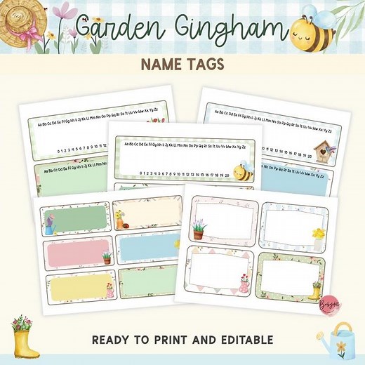 Garden Gingham Name Tags - Classroom Décor Preview