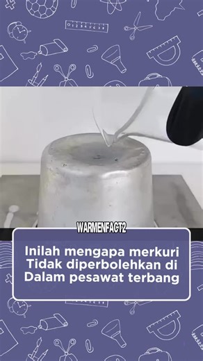 Warmenfact on Instagram: "Merkuri dilarang di pesawat terbang karena alasan keselamatan. Pesawat terbang terbuat dari paduan aluminium. Merkuri bereaksi dengan aluminium dan melemahkannya. Reaksi kimia ini dapat merusak bagian-bagian struktural penting. Merkuri juga sangat sulit dibersihkan. Saat tumpah, merkuri akan pecah menjadi tetesan kecil. Tetesan ini dapat menggelinding di bawah kursi dan di dalam panel. Seiring waktu, merkuri melepaskan uap beracun. Di dalam kabin tertutup, hal ini menja