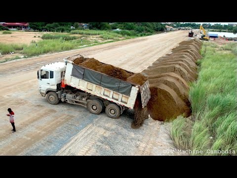 Incredible NEW MIX DONGFENG Truck Experience Operating Of Project Filling Land BIG Dozer Leveling
