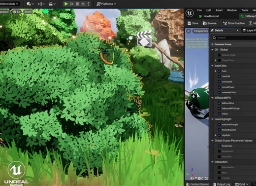 试试3D下创建2D吉卜力风格树叶灌木｜项目下载Free！UE5 Blender