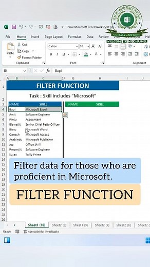 14K views · 93 reactions | FILTER FUNCTION | Filter data for those who are proficient in Microsoft |  #excel #exceltips #exceltricks #exceltutorial #spreadsheet #Filter #filterformula #data #search #numbervalue #fbviral | learn Excel with Bapi Sardar | Facebook