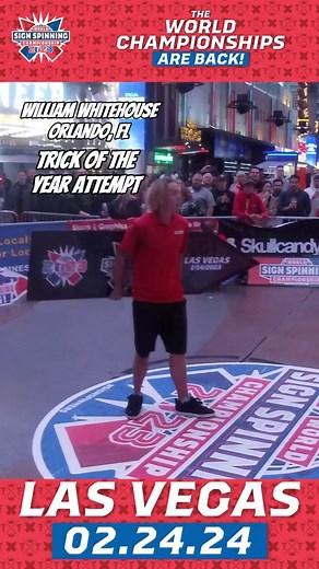 Get ready for the ultimate showdown at the World Sign Spinning Championships, just 43 days away! 🌐🌀 Join us on 2/24/2024 at Fremont Street, Las Vegas, Nevada, for an epic display of skill and creativity! 🏆🔥 Check out this “Trick of the Year” attempt from 2023 by William Whitehouse from Orlando, FL! #AArrowSignSpinners #LasVegas #FremontStreet #WSSC2024 #Championships #Competition #SPORTS #SignSpinners #ExploreMore | AArrow Sign Spinners