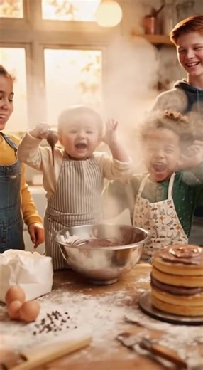 What started as a friendly cake-baking competition between grandma and her grandkids quickly turned into total kitchen chaos! Flour was flying everywhere as laughter filled the room in this unforgettable family moment. | Vennyfanai