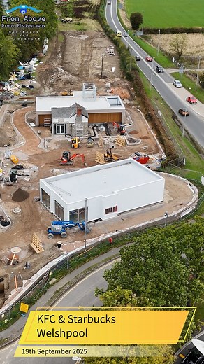 Welshpool KFC & Starbucks update #town #drivethru #fromabove #dronephotography #starbucks #construction #KFC #welshpool #coffee #chicken #information #visit #visitwales #powys #tourist #drone #toursim | From Above - Drone Photography