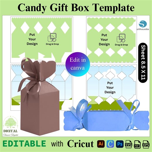 Candy Gift Box Template, Birthday Gift Box Template, Cracker Template, Gift Box Label, Party Gift Box, Christmas Gift Wrap, Canva Editable - Etsy