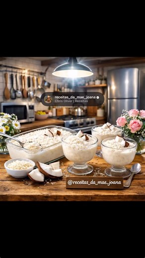 Chris Oliver | Receitas on Instagram: "🥥 CUSCUZ DE COCO COM TAPIOCA GRANULADA PARA SERVIR NA TAÇA 🍨 👉 Curte sobremesas cremosas assim? Então: • ❤️ curta esse post • 💾 salve pra fazer depois • 🔄 compartilhe com quem ama coco • ✍️ comente COCO que eu libero mais receitas nesse estilo por aqui! Siga 📌 @receitas_da_mae_joana 🍨 Rendimento • 5 taças de 240 ml bem cheias Cremoso, macio e com sabor intenso de coco, perfeito para servir em taças. 🧾 Ingredientes • 1 xícara (chá) de tapioca granula