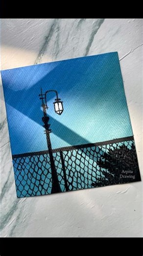 Beautiful Blue Sky Lamp Post Painting 💙✨ | Easy Aesthetic Art #Shorts