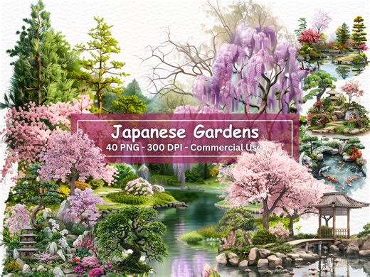 Colorful Japanese Garden Clipart, 40 Pngs,cherry Blossom Trees, Koi Fish, Digital Download, Card Making, Digital Paper Craft - Etsy