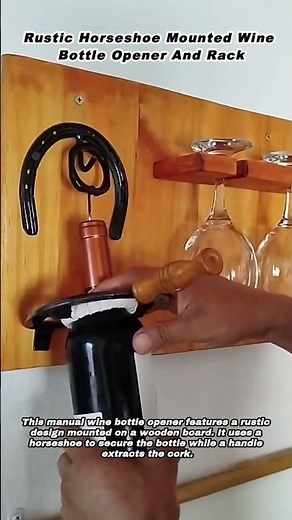 Rustic Horseshoe Mounted Wine Bottle Opener And Rack