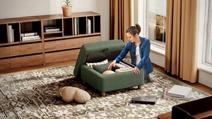 Kidirect Corduroy Ottoman with Storage, 25" Oversize Ottomans, Tool-Free Setup Storage Bench for Bedroom, Solid Wood Foot Rest, Comfy Foot Stool, Square Ottoman Coffee Table for Living Room, Black