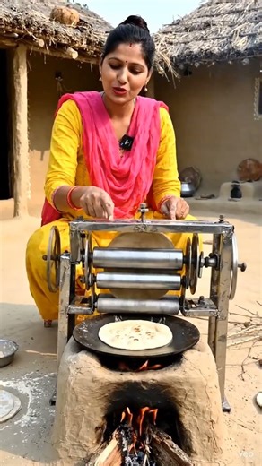A roti making machine making roties.