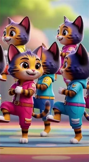 High-Energy Cartoon Cat Dance Crew – Fun & Animated Moves!