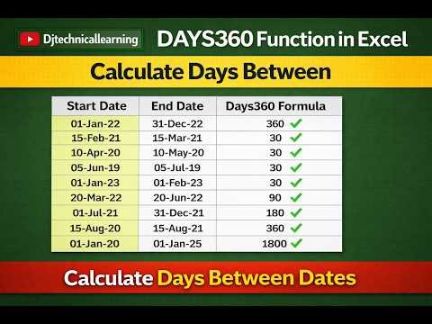 Excel DAYS360 Function Explained in Hindi | Calculate Days Using 360-Day Year in Excel 2026 |