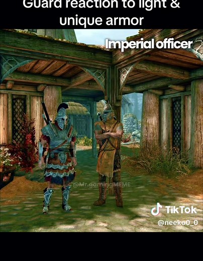Skyrim guards reaction to light and unique armor sets For Insta & TikTok All videos on this channel are original content created by me (Mr.gamingMEME). Reuploading or reposting my videos on Facebook, TikTok or any other platform without permission is not allowed and may result in copyright action. Official accounts only: TikTok:@Mr.gamingMEME Instagram:@Mr.gamingMEME_ Facebook:@Mr.gamingmeme meme YouTube: @Mr.gamingMEME #skyrim #skyrimtiktok #skyrimgameplay #elderscrolls #gamingclip