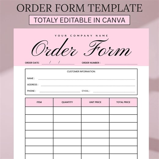 Printable Order Form Template for Small Business | Editable & Clean Customer Order Sheet - Etsy